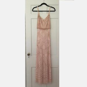 Adrianna Papell Blush Beaded Long Gown